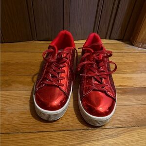 Red & Silver Sequin Sneakers